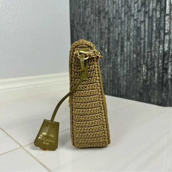 🌿Prada Re-Edition 2005 Raffia Crochet Olive Green Crossbody Bag